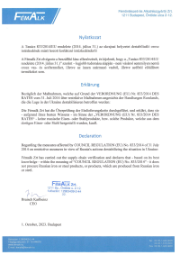 Nyilatkozat – A Tanács 833/2014/EU rendelete az orosz vas-és acél termékek behozataláról