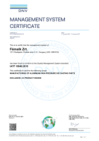 FémAlk Zrt 2024 Certificate Budapest IATF