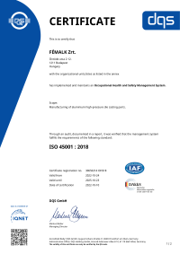 Occupational health and safety management system ISO 45001 : 2018